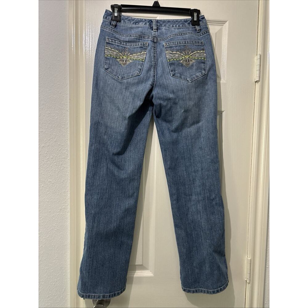 Talbots Petites Jeans Beaded Embroidered Stretch Denim Size 2P Straight Med Wash